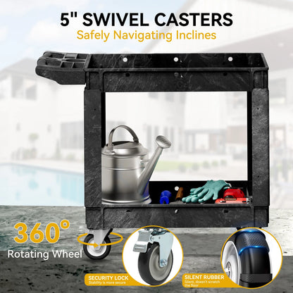 550 lbs Capacity Utility Cart 2 Shelf Rolling Storage Plastic Service Work Carts