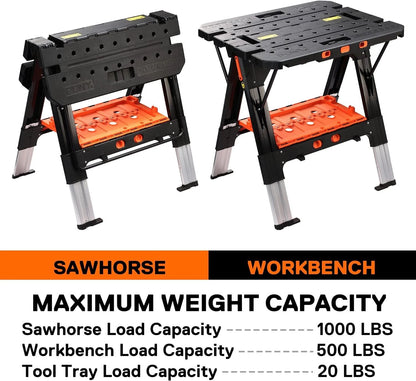 Portable 2-in-1 Folding Sawhorse Work Table Workbench 1000lbs Load Capacity