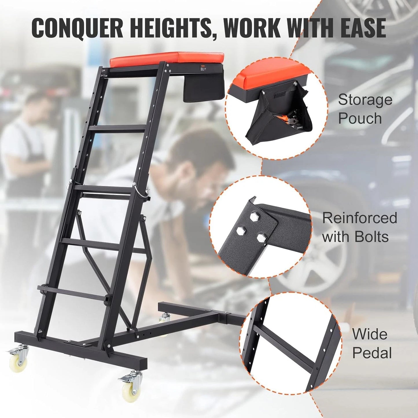 Top Automotive Creeper, with Adjustable Height 45.7" to 48-64 inch