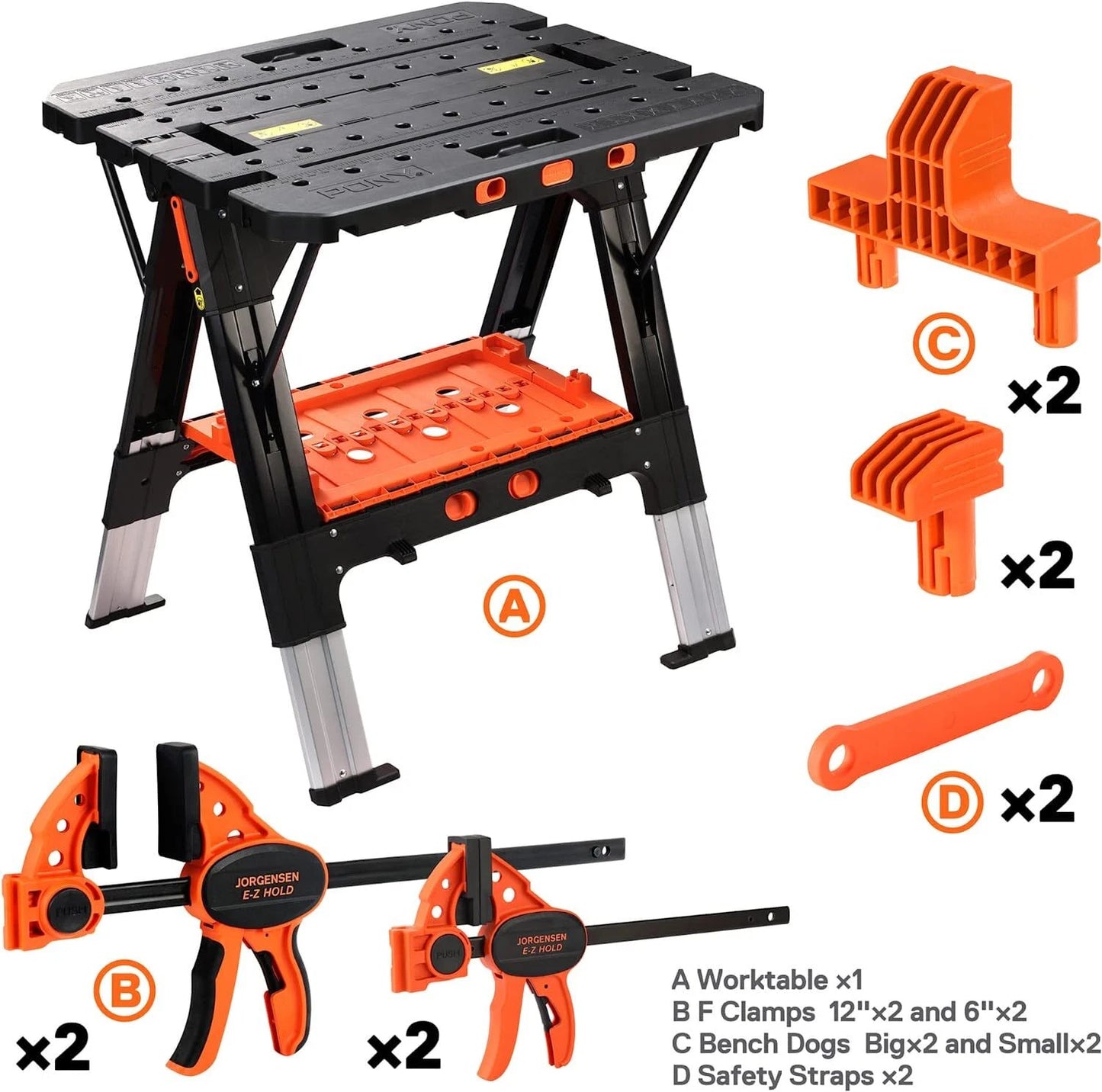 Portable 2-in-1 Folding Sawhorse Work Table Workbench 1000lbs Load Capacity