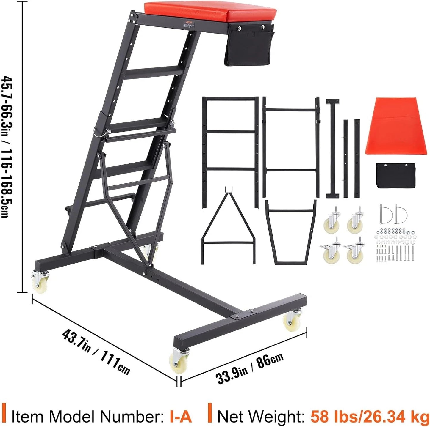 Top Automotive Creeper, with Adjustable Height 45.7" to 48-64 inch