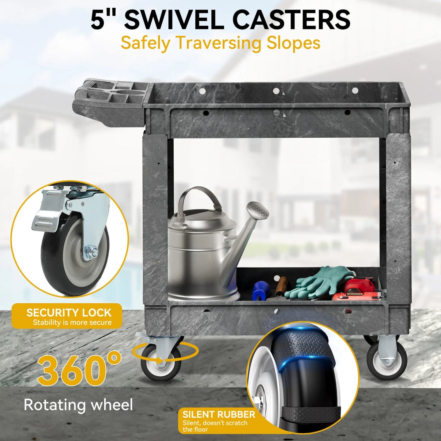 550 lbs Capacity Utility Cart 2 Shelf Rolling Storage Plastic Service Work Carts