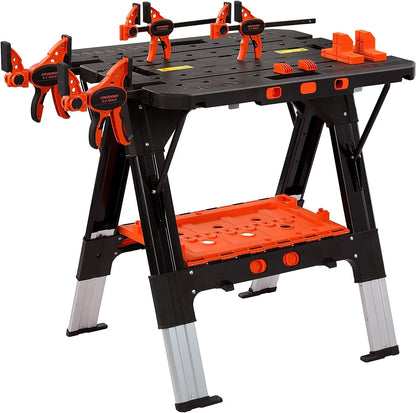 Portable 2-in-1 Folding Sawhorse Work Table Workbench 1000lbs Load Capacity